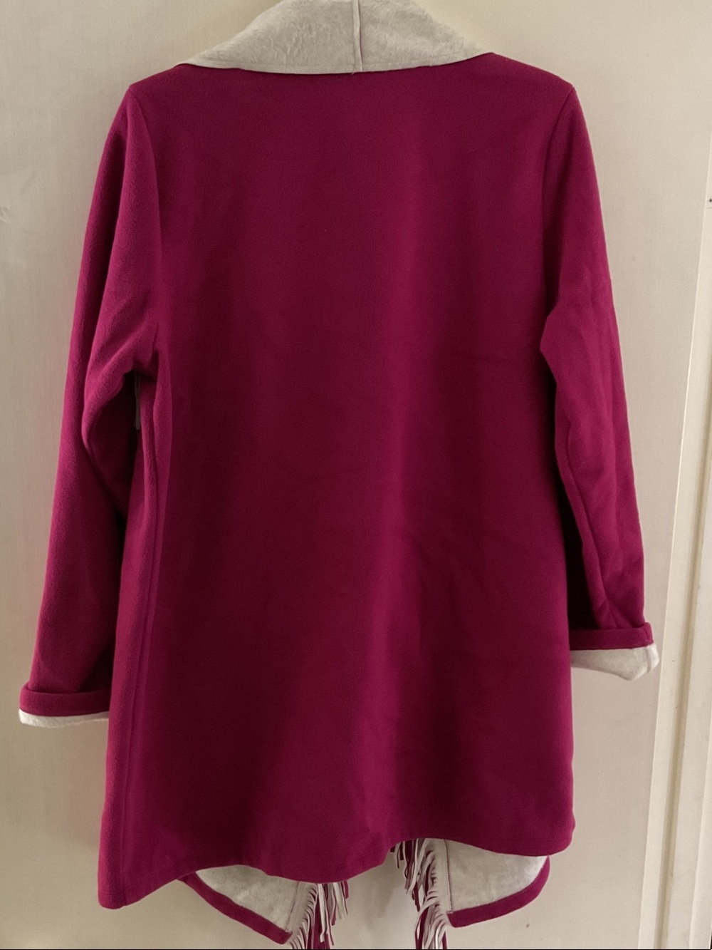 Susan Graver Bonded Polar Fleece Open Front Jacket with Fringe Shawl Collar - Picture 4 of 7